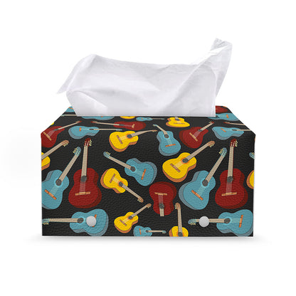 Colorful Guitar Pattern Print Leather Tissue Box Cover