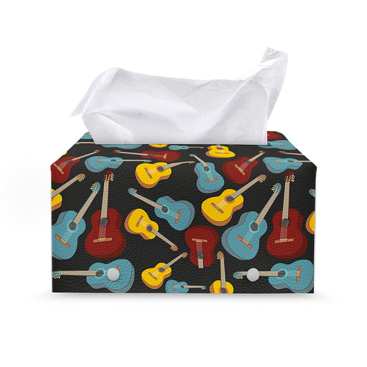 Colorful Guitar Pattern Print Leather Tissue Box Cover