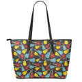 Colorful Guitar Pattern Print Leather Tote Bag With Zipper