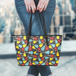 Colorful Guitar Pattern Print Leather Tote Bag