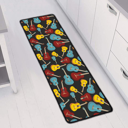 Colorful Guitar Pattern Print Long Kitchen Mat