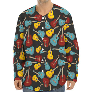 Colorful Guitar Pattern Print Long Sleeve Baseball Jersey