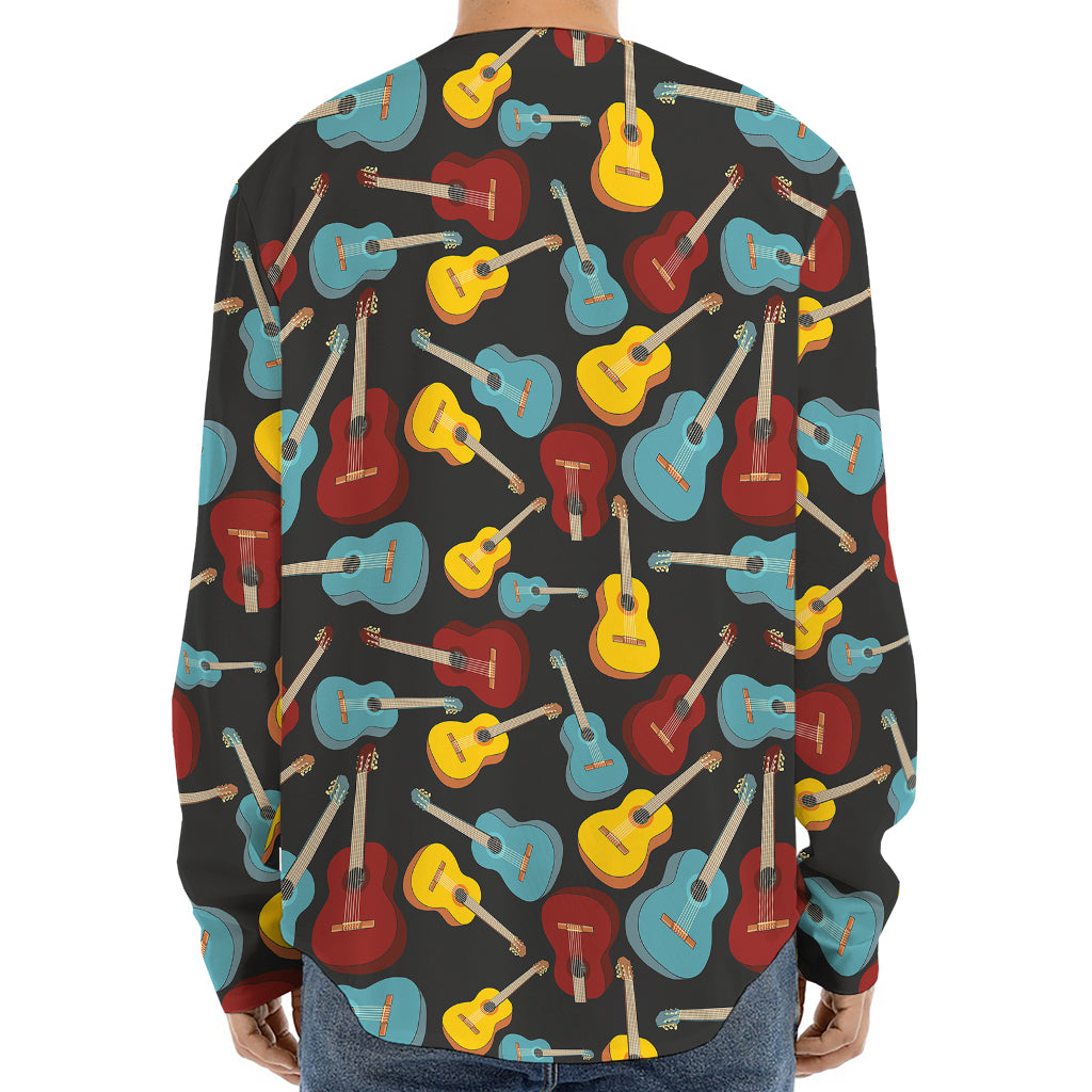 Colorful Guitar Pattern Print Long Sleeve Baseball Jersey