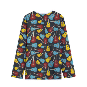 Colorful Guitar Pattern Print Long Sleeve Short Coat