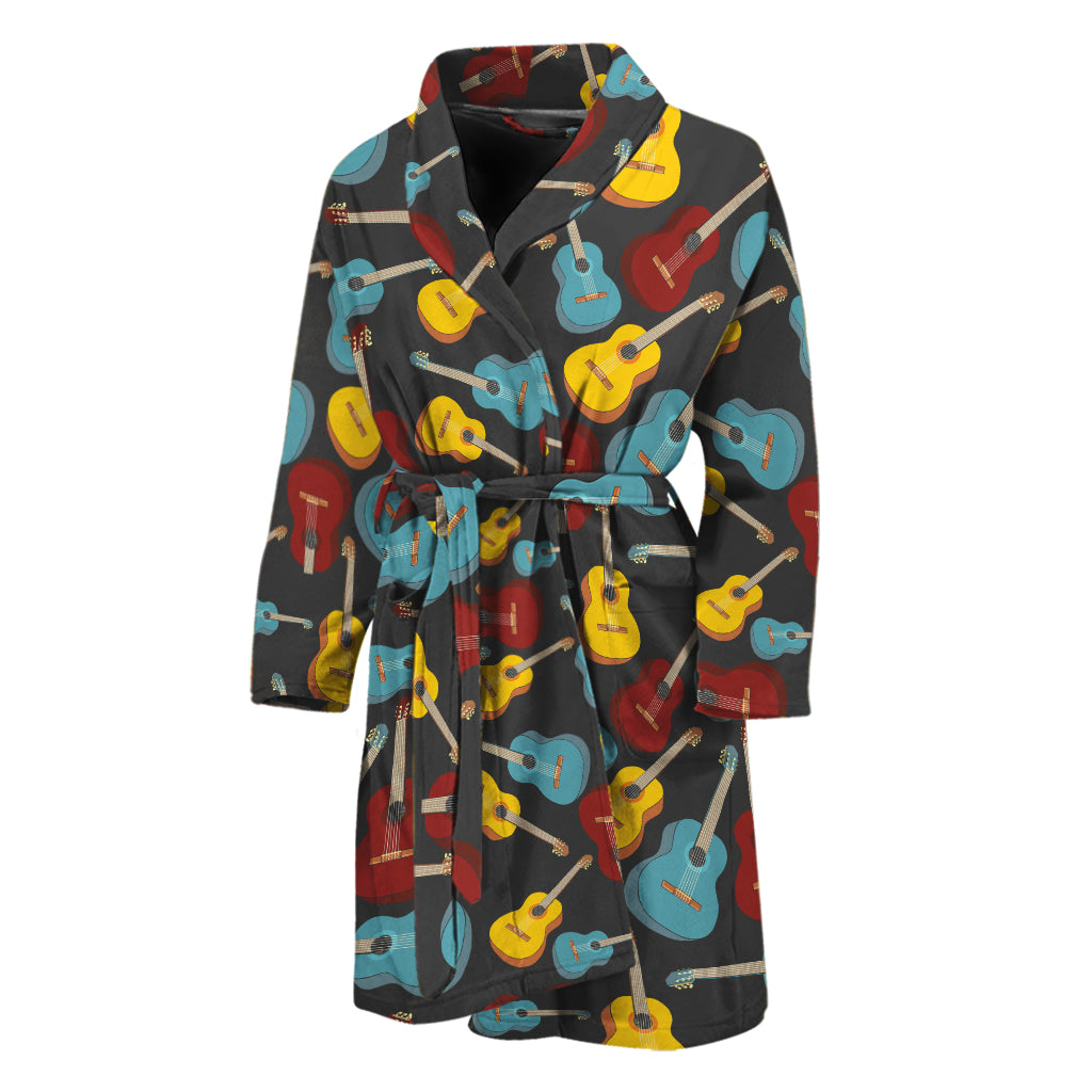 Colorful Guitar Pattern Print Men's Bathrobe