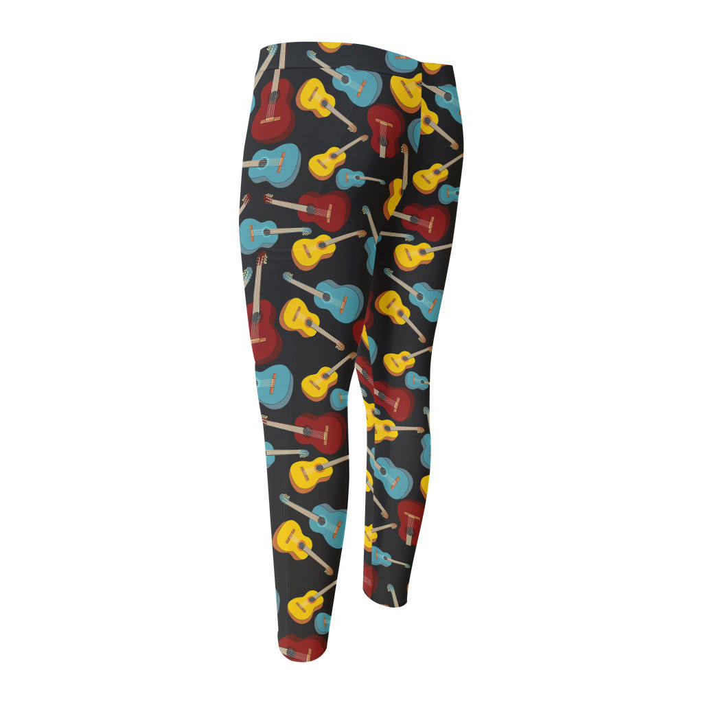 Colorful Guitar Pattern Print Men's Compression Pants