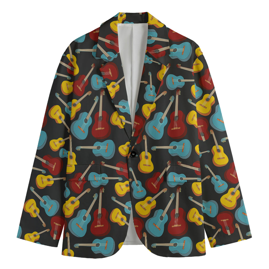 Colorful Guitar Pattern Print Men's Cotton Blazer