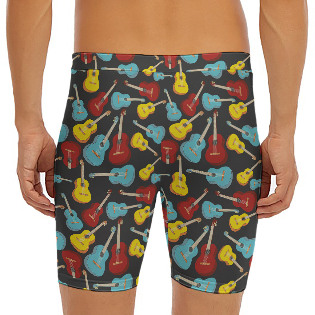 Colorful Guitar Pattern Print Men's Long Boxer Briefs