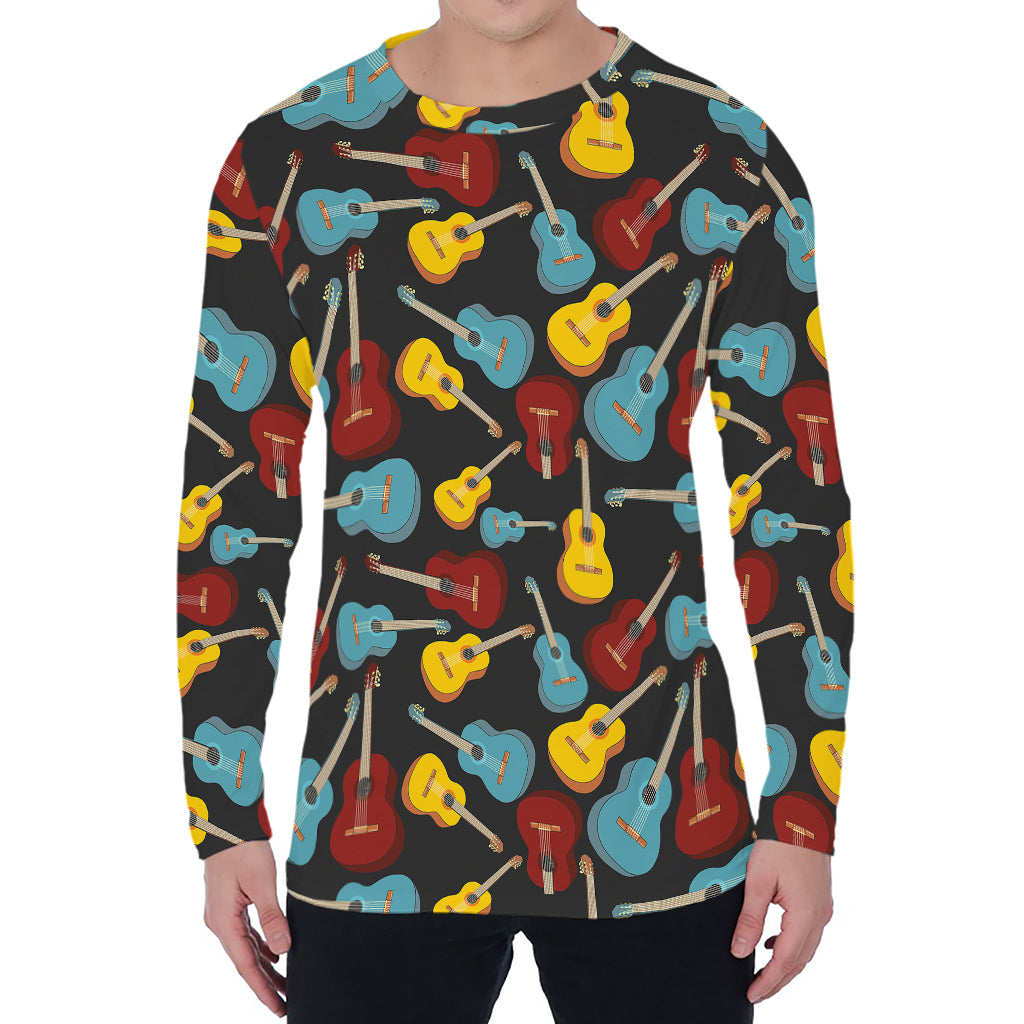 Colorful Guitar Pattern Print Men's Long Sleeve T-Shirt