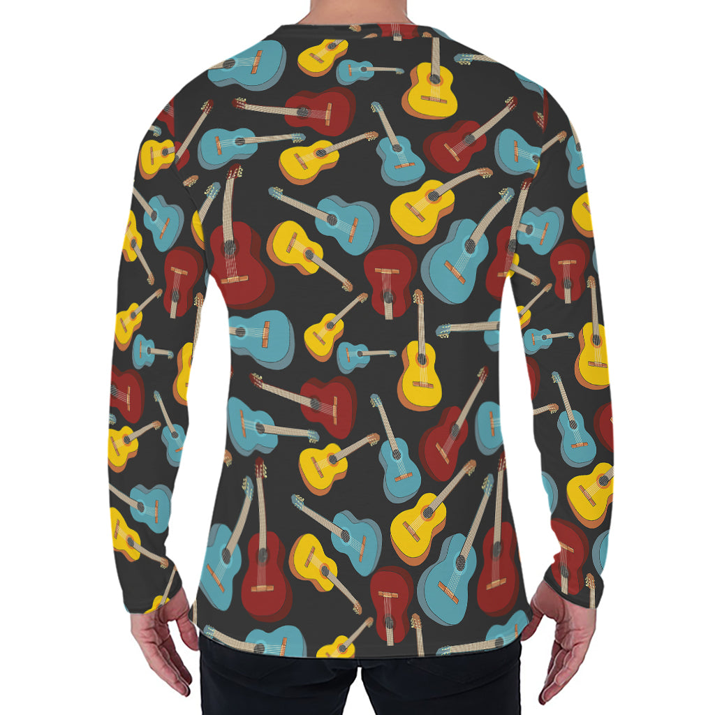 Colorful Guitar Pattern Print Men's Long Sleeve T-Shirt
