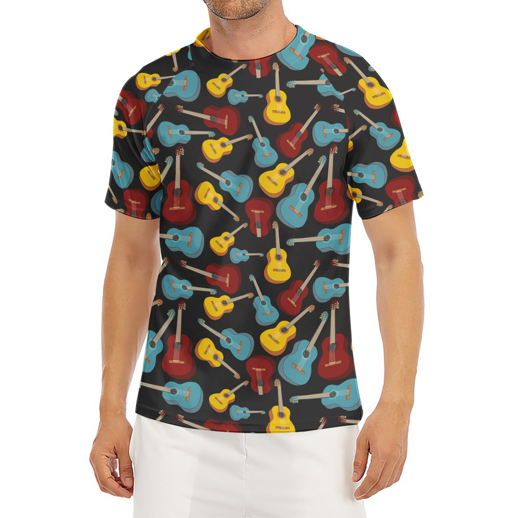 Colorful Guitar Pattern Print Men's Short Sleeve Rash Guard