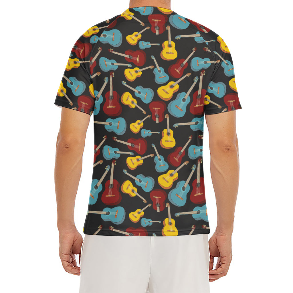 Colorful Guitar Pattern Print Men's Short Sleeve Rash Guard