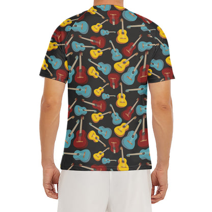 Colorful Guitar Pattern Print Men's Short Sleeve Rash Guard
