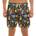 Colorful Guitar Pattern Print Men's Split Running Shorts