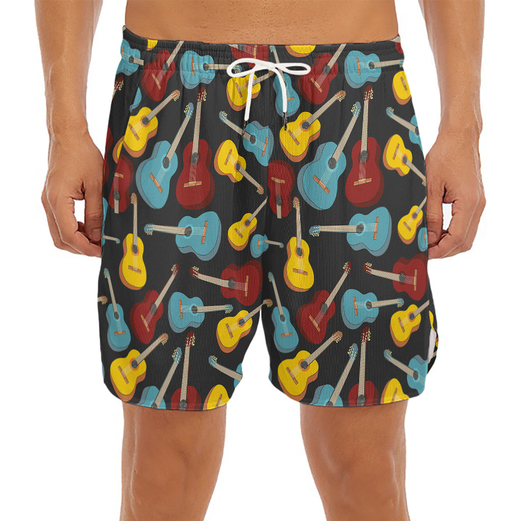 Colorful Guitar Pattern Print Men's Split Running Shorts