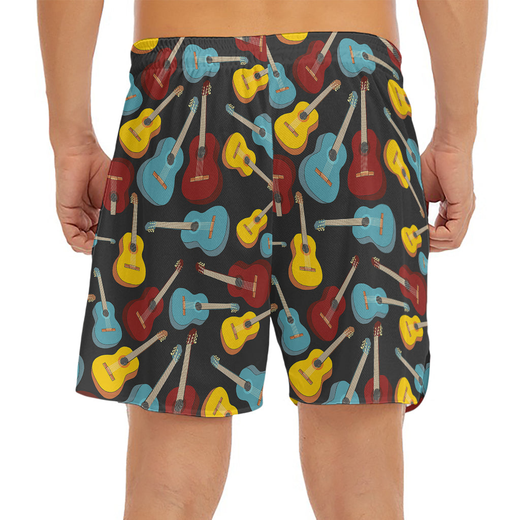 Colorful Guitar Pattern Print Men's Split Running Shorts