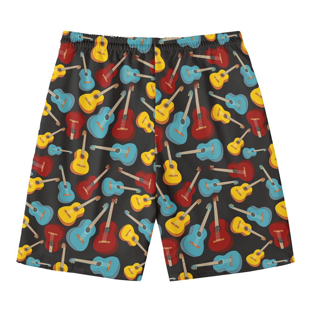 Colorful Guitar Pattern Print Men's Swim Trunks