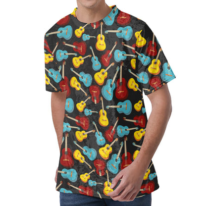 Colorful Guitar Pattern Print Men's Velvet T-Shirt