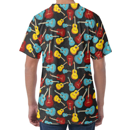 Colorful Guitar Pattern Print Men's Velvet T-Shirt