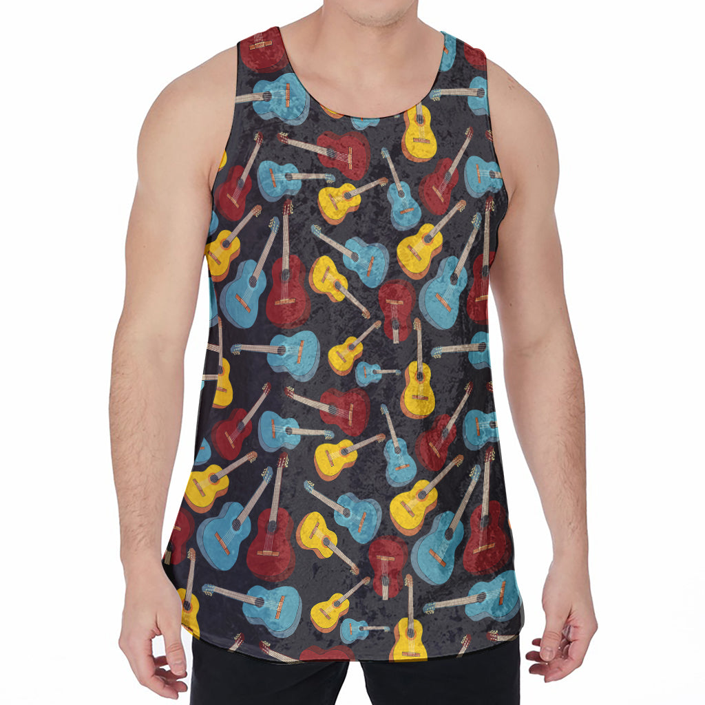 Colorful Guitar Pattern Print Men's Velvet Tank Top