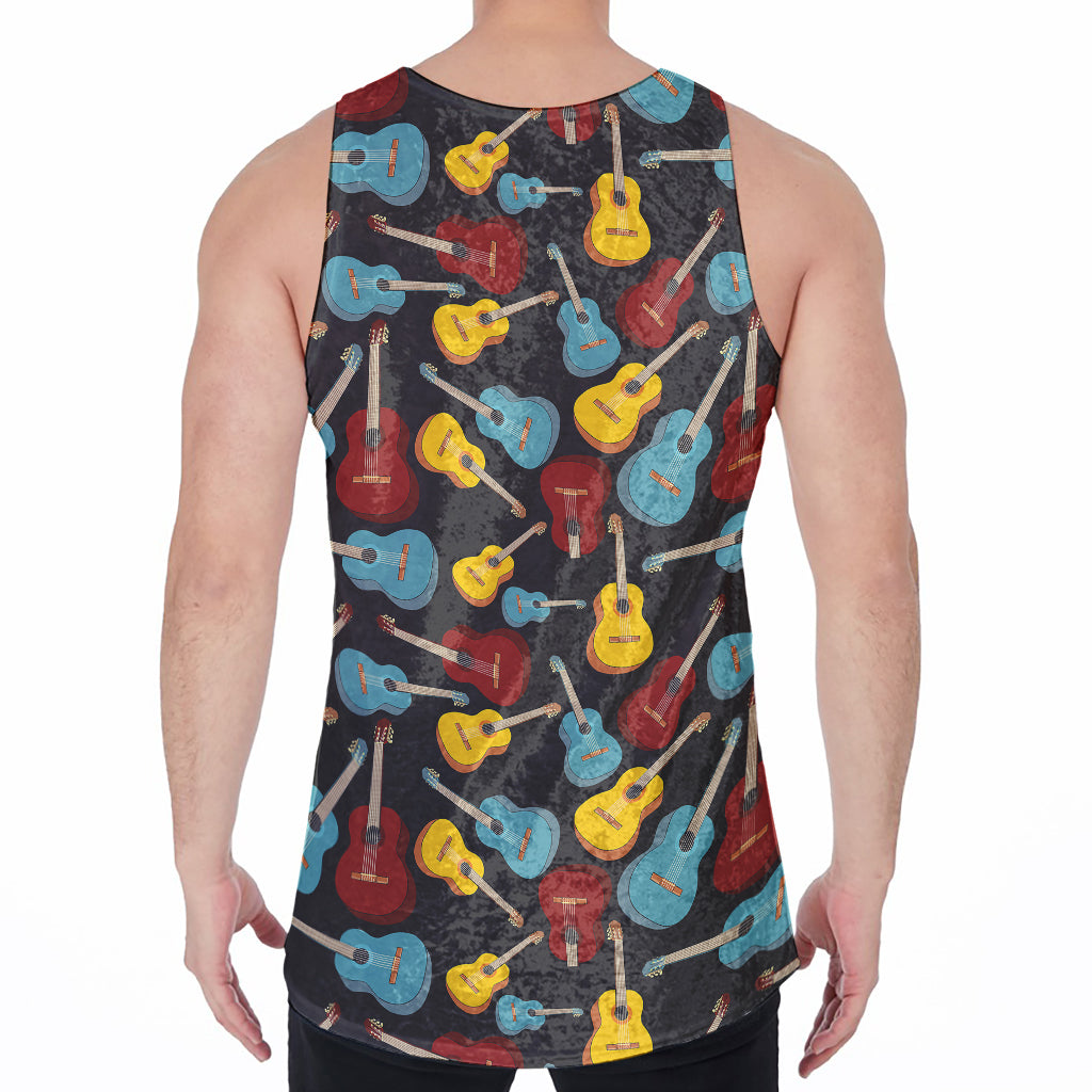 Colorful Guitar Pattern Print Men's Velvet Tank Top