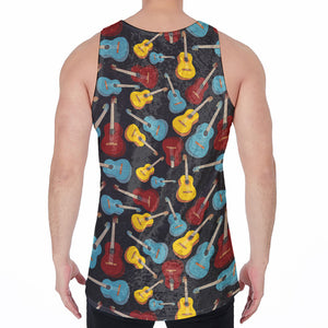 Colorful Guitar Pattern Print Men's Velvet Tank Top