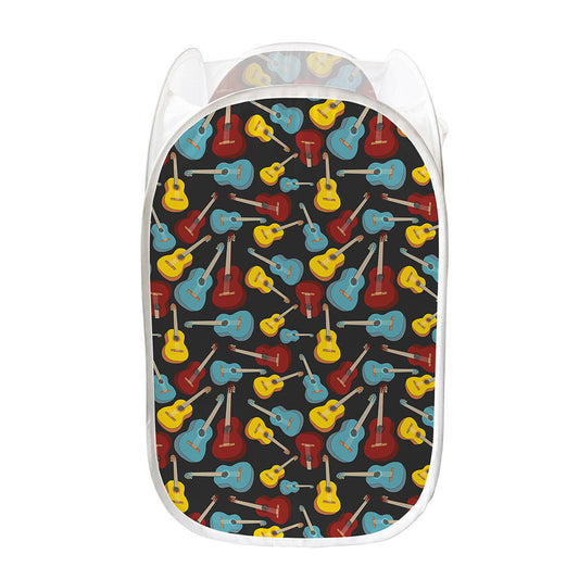 Colorful Guitar Pattern Print Mesh Laundry Hamper