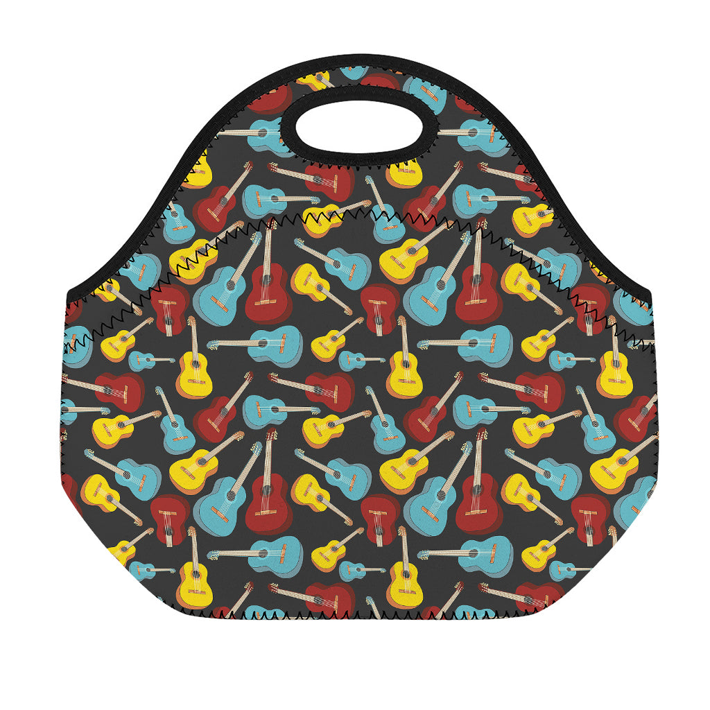 Colorful Guitar Pattern Print Neoprene Lunch Bag