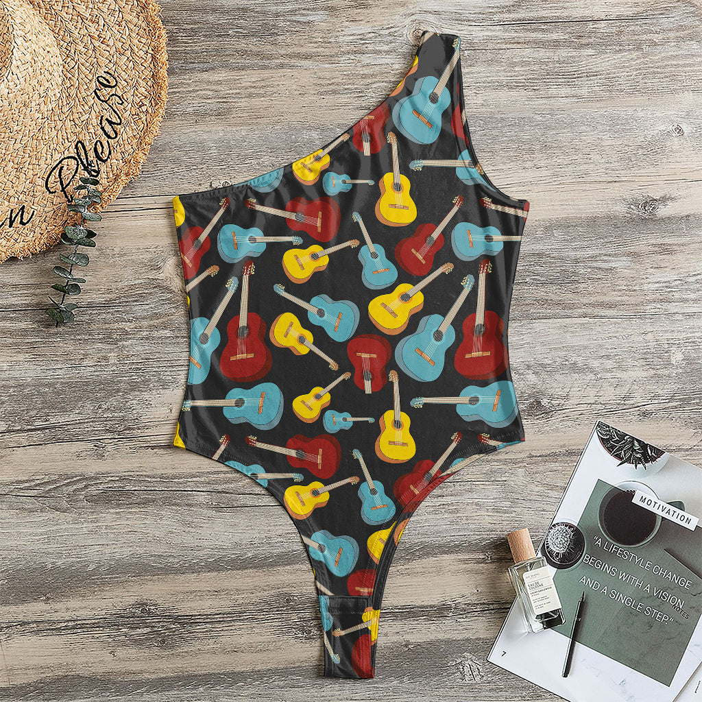 Colorful Guitar Pattern Print One Shoulder Bodysuit