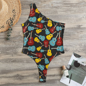 Colorful Guitar Pattern Print One Shoulder Bodysuit