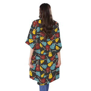 Colorful Guitar Pattern Print Open Front Beach Cover Up