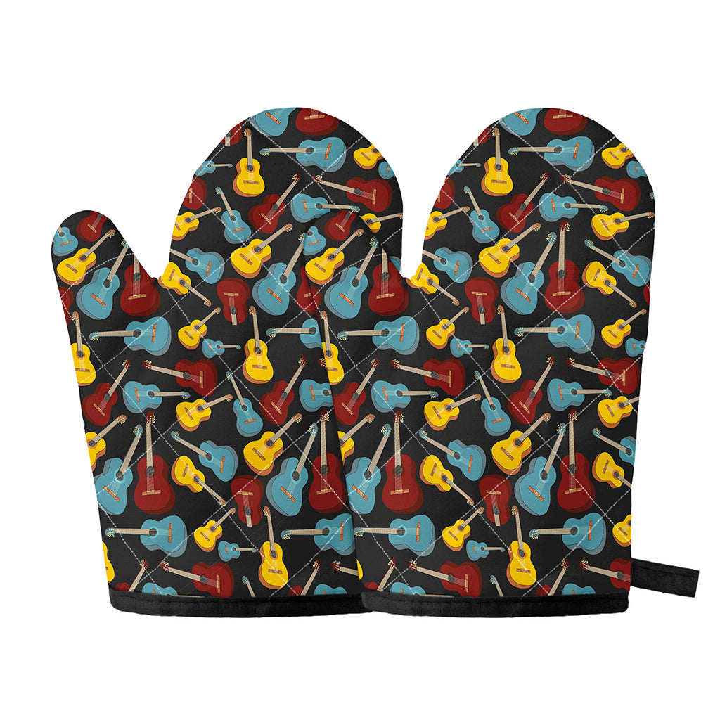 Colorful Guitar Pattern Print Oven Mitts
