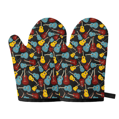 Colorful Guitar Pattern Print Oven Mitts