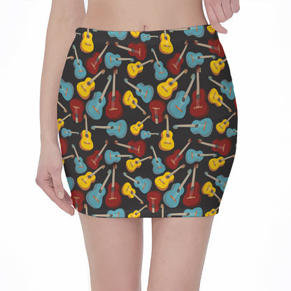 Colorful Guitar Pattern Print Pencil Mini Skirt