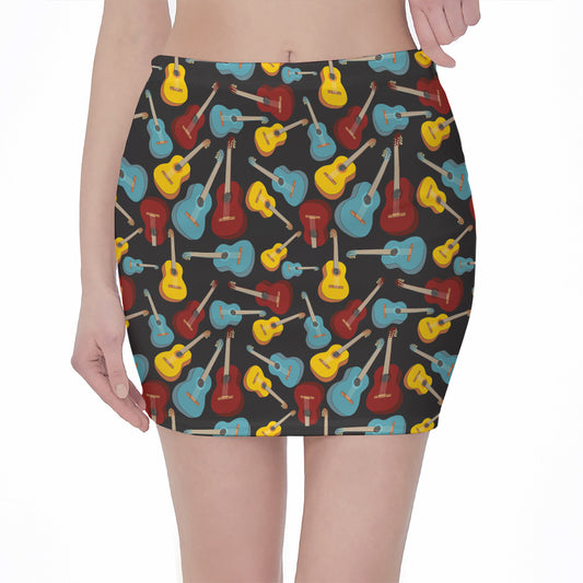 Colorful Guitar Pattern Print Pencil Mini Skirt