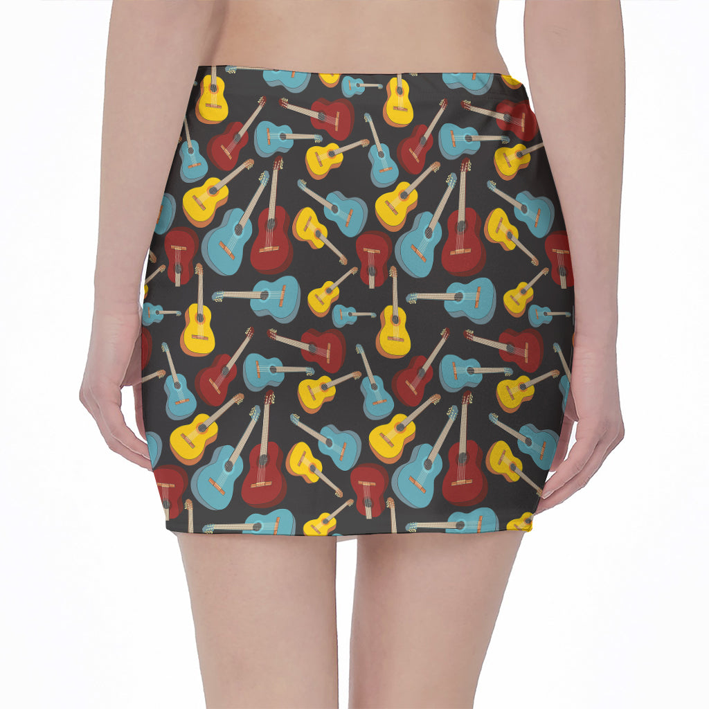 Colorful Guitar Pattern Print Pencil Mini Skirt