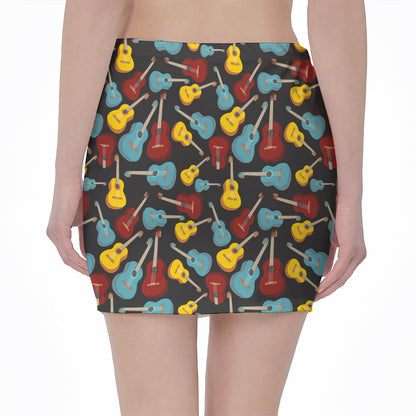 Colorful Guitar Pattern Print Pencil Mini Skirt