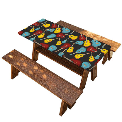 Colorful Guitar Pattern Print Picnic Table Cover