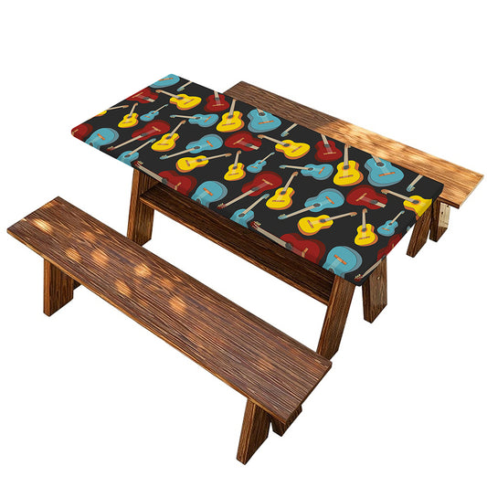 Colorful Guitar Pattern Print Picnic Table Cover