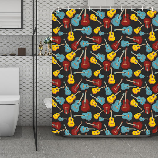 Colorful Guitar Pattern Print Polyester Shower Curtain