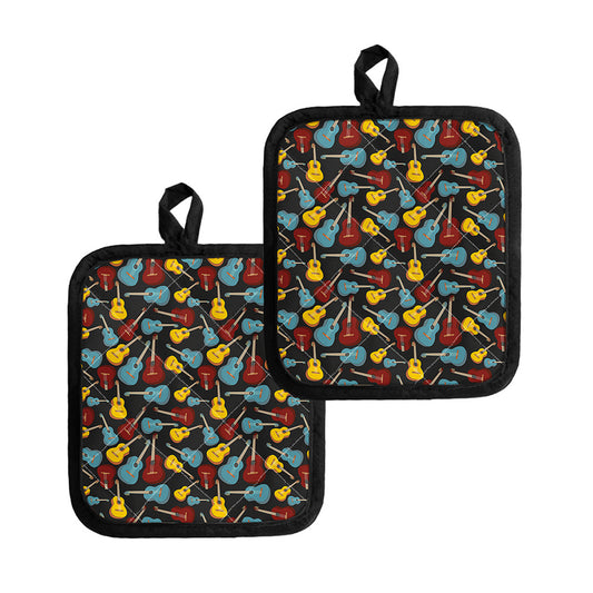 Colorful Guitar Pattern Print Pot Holders