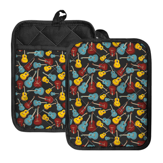Colorful Guitar Pattern Print Pot Holders With Pocket