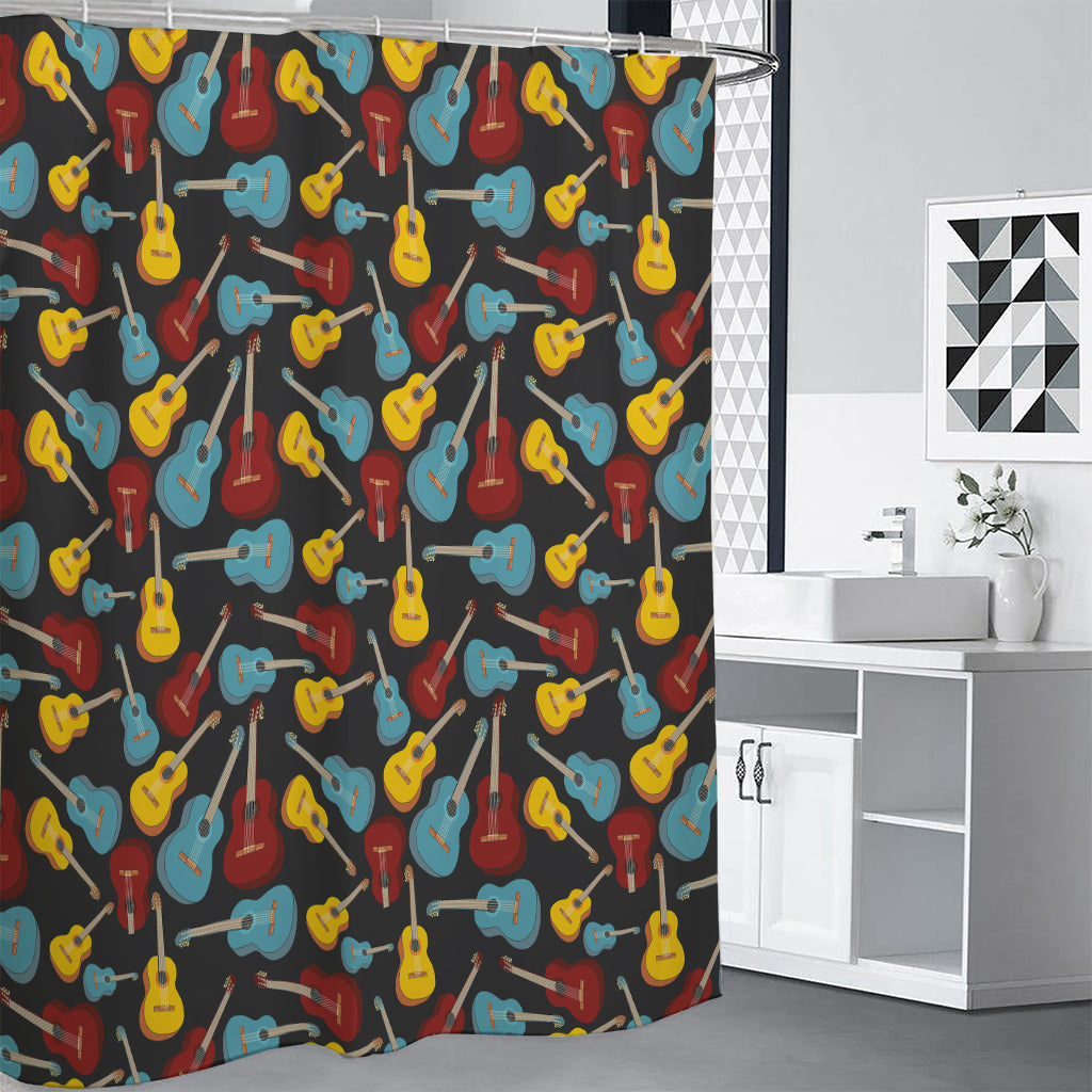 Colorful Guitar Pattern Print Premium Shower Curtain