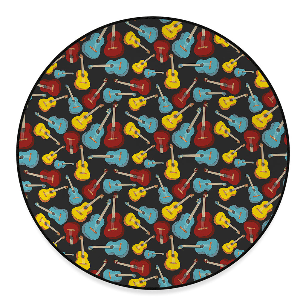 Colorful Guitar Pattern Print Round Floor Mat