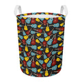 Colorful Guitar Pattern Print Round Laundry Basket