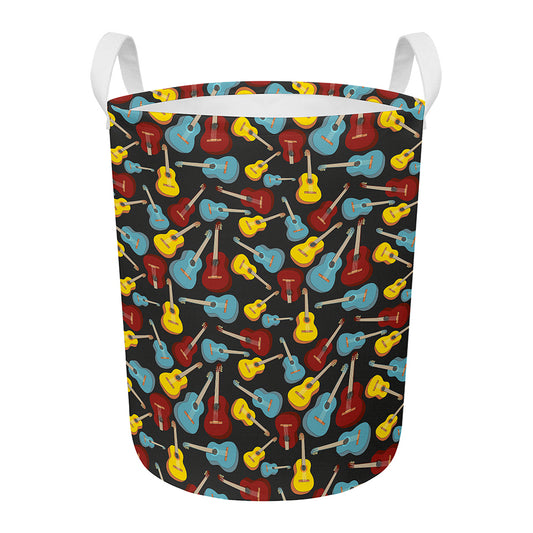 Colorful Guitar Pattern Print Round Laundry Basket