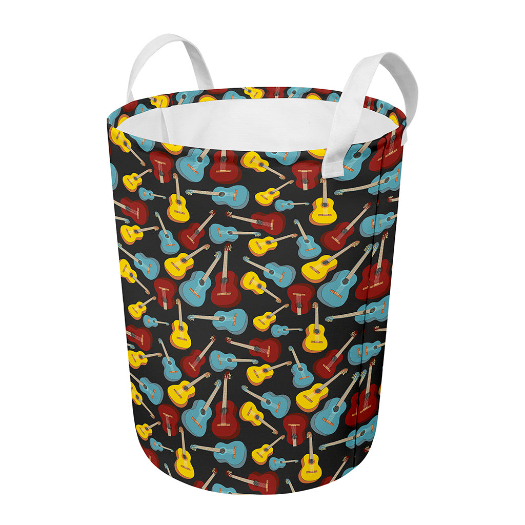 Colorful Guitar Pattern Print Round Laundry Basket