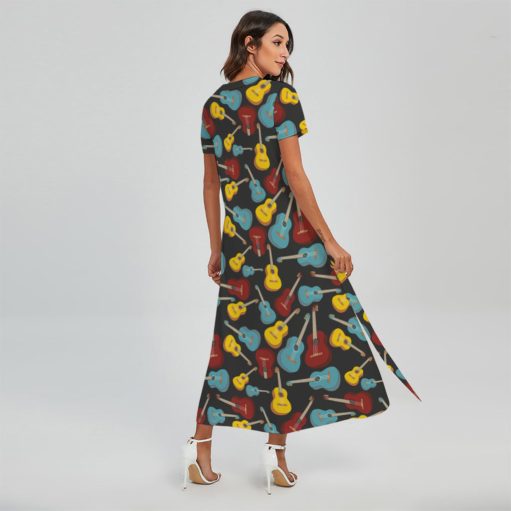 Colorful Guitar Pattern Print Short Sleeve Maxi Dress