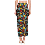 Colorful Guitar Pattern Print Side Slit Maxi Skirt