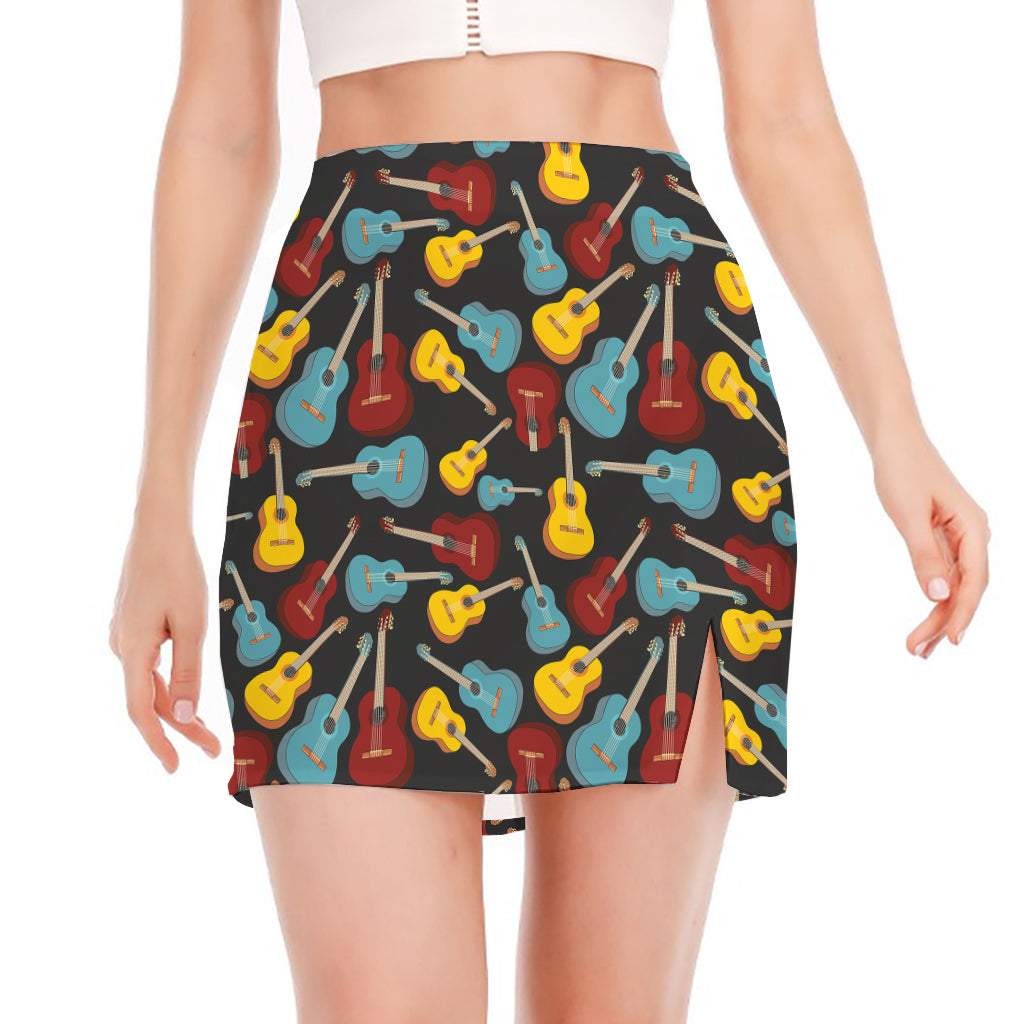 Colorful Guitar Pattern Print Side Slit Mini Skirt